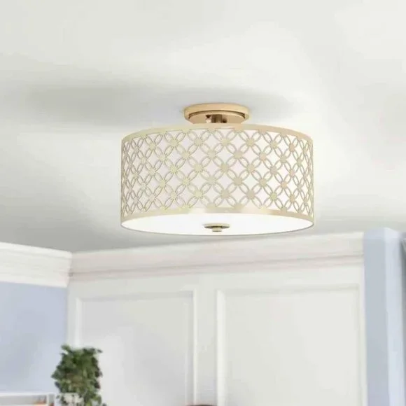 16" Inch Gold Semi Flush Mount Light Fixture By House Of Hamptons - New In Box - Picture 4 of 6